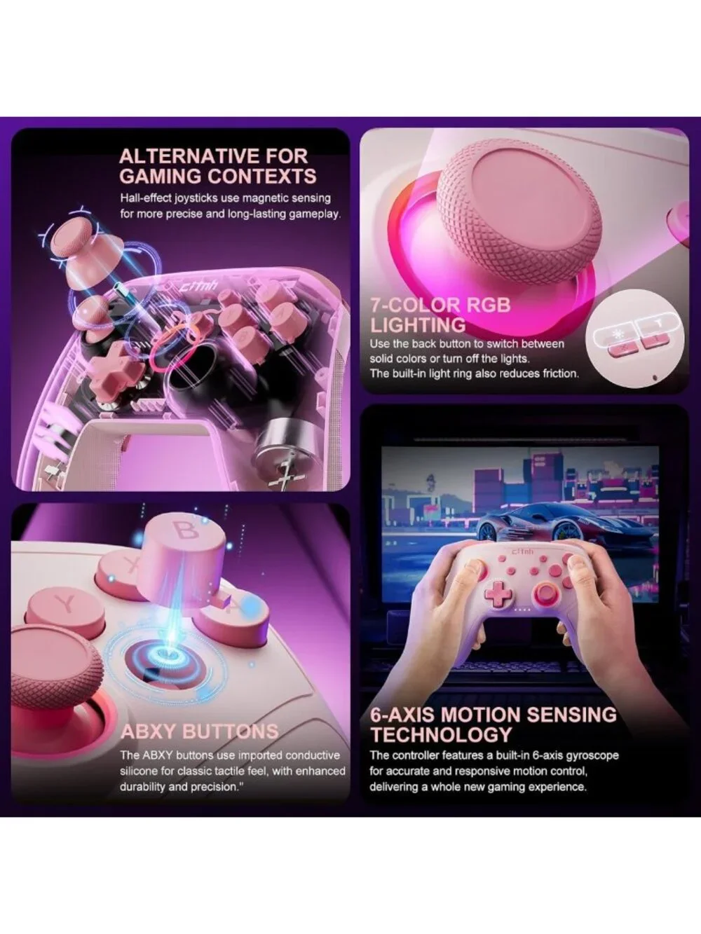 Wireless Controller for Switch & PC - Hall Effect Joysticks, Turbo, 1000mAh